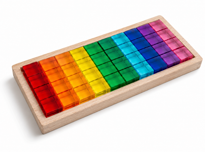 Regenbogen-Würfel aus Acryl mit Holzschale