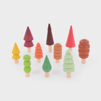 Saisonale Wald-Bäumchen aus Buchenholz – 10er Set - A-Kids
