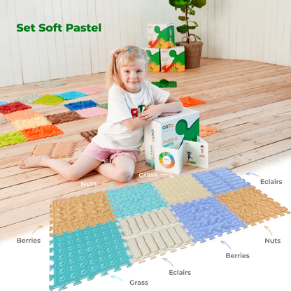 Sensomotorische Massage-Puzzlematte – Set „Soft Pastel“